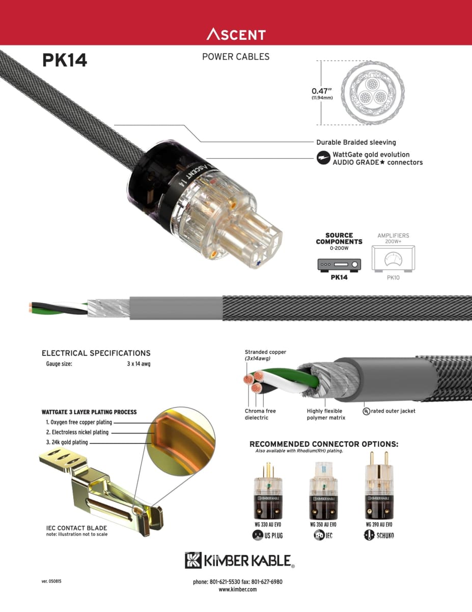 Kimber Kable - Ascent Series Pk14 Power Cord New Cables